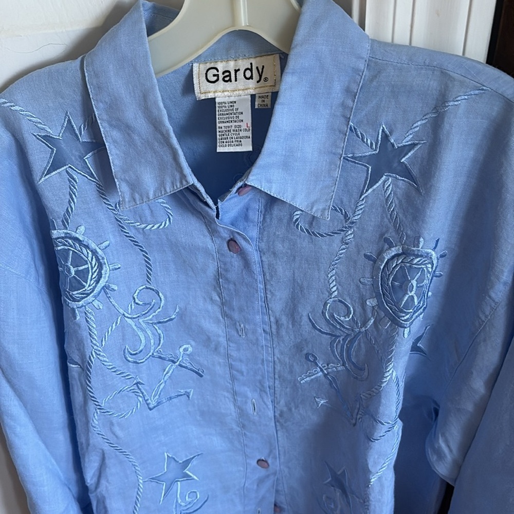 GARDY Blue Embroidered Button-Up Shirt $35